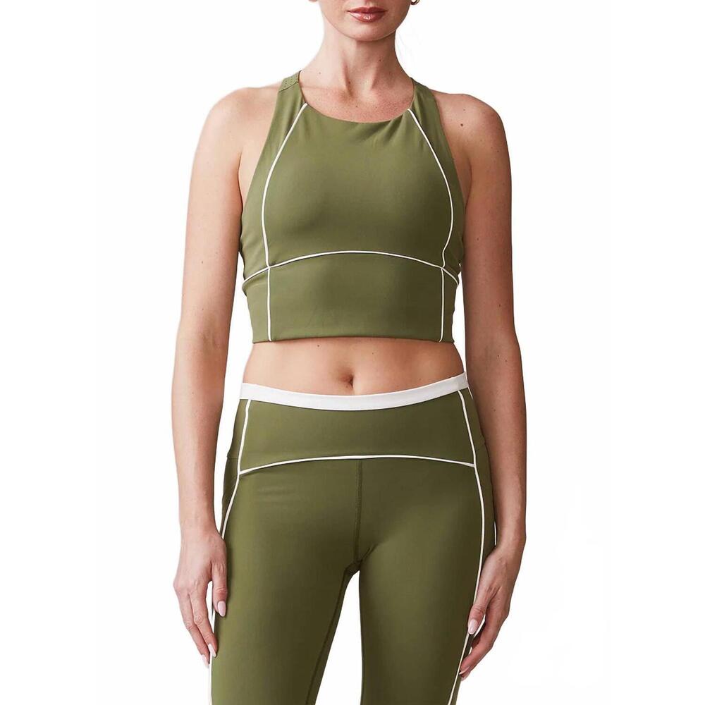 NEW THRIVE SOCIETE high neck piped bra in deep olive